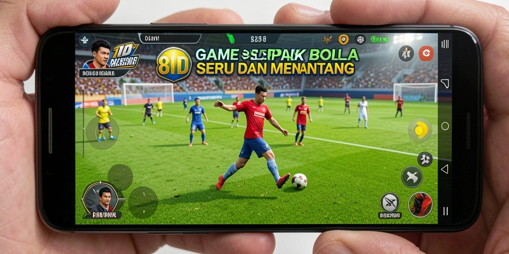 Tampilan gameplay 8ID yang mendebarkan dengan aksi sepak bola.