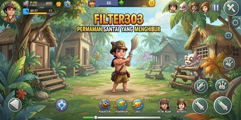 Tampilan gameplay FILTER303 yang ceria dan menghibur.