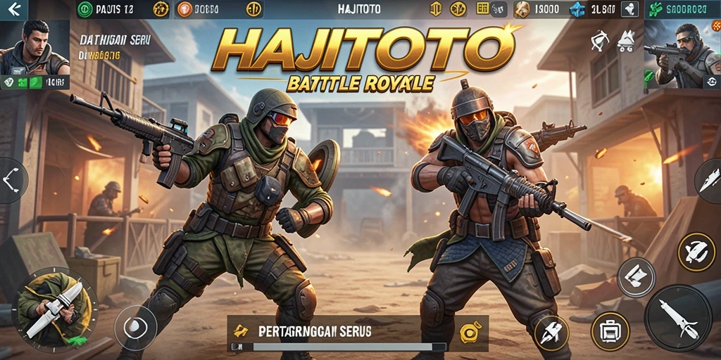 Screenshot gameplay HAJITOTO menampilkan aksi pertempuran Battle Royale.