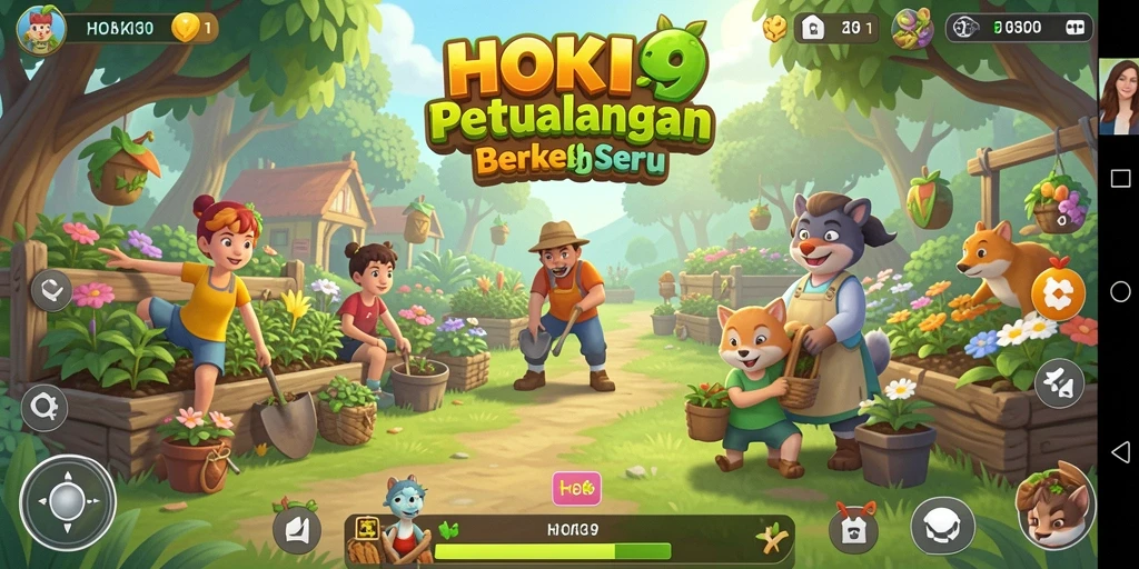 Screenshot gameplay HOKI9 yang menampilkan ladang subur dengan tanaman hijau.