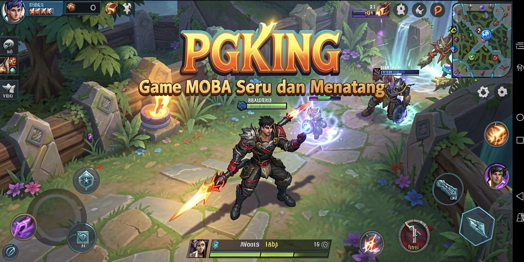 Screenshot PGKING menampilkan pertempuran seru dalam game MOBA.