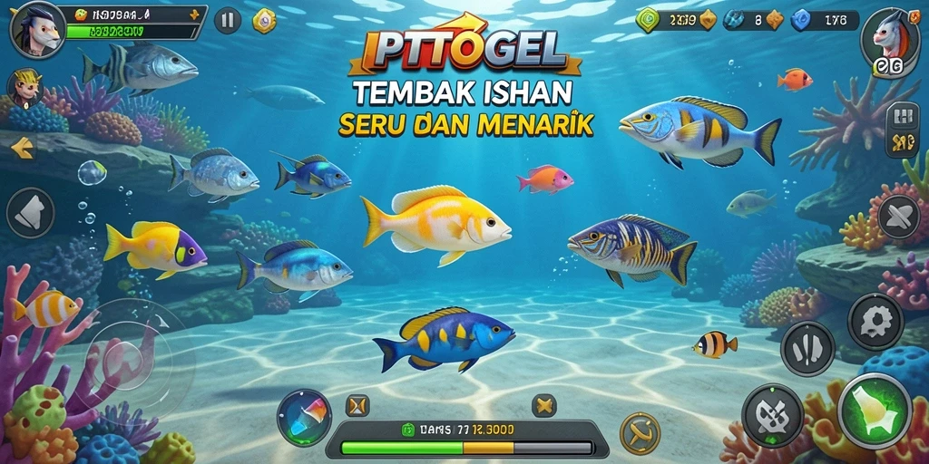 Screenshot gameplay PTTOGEL yang menampilkan aksi menembak ikan.