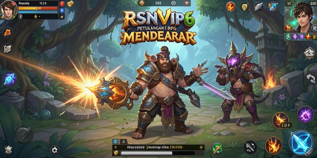 Screenshot gameplay RSNVIP6 menampilkan pertarungan epik dalam dunia RPG.
