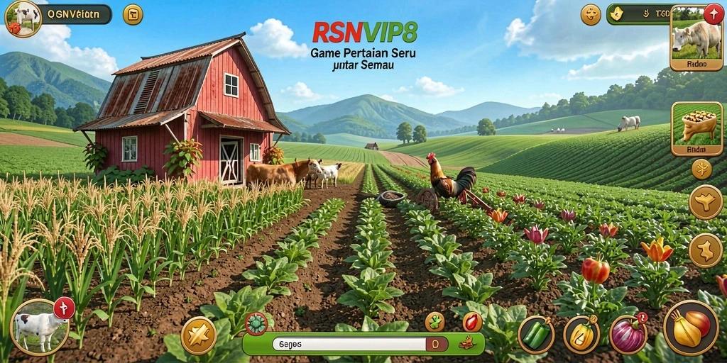 Tampilan gameplay menarik dari RSNVIP8 dengan ladang yang subur.