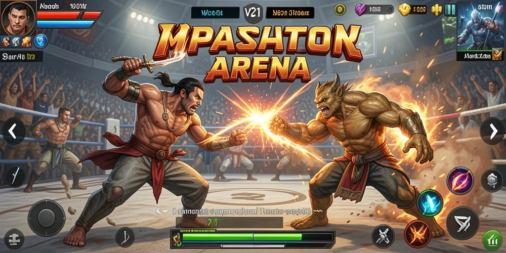 Screenshot V21 menampilkan aksi pertarungan yang mendebarkan.